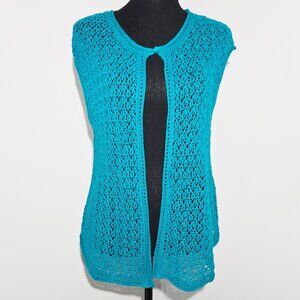 Teal Crochet Short-Sleeved Cardigan, Size XL